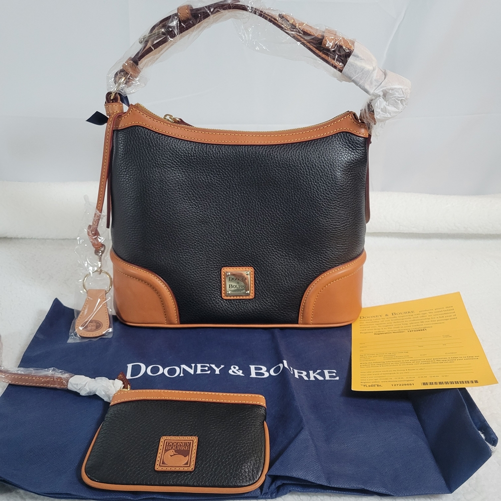 Dooney & Bourke Hobo Black Saddle Brown Wexford NWT With Accessories